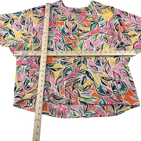 Pixi + Ivy Womens sz 1X Colorful Leaf Print Short Sleeve Blouse - Picture 3 of 5